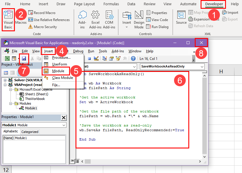 Creating a VBA macro that will overwrite the Excel workbook as read-only