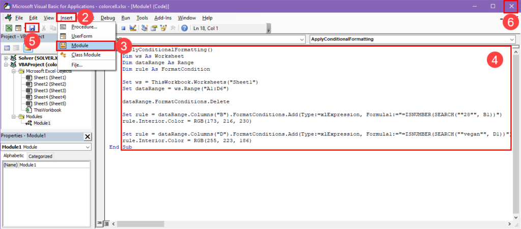 Creating a VBA script to color Excel cells
