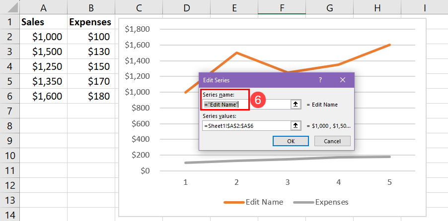 Edit series in chart filters