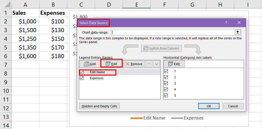 Edit series name on select data source