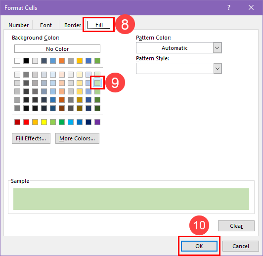 Fill tab choose color