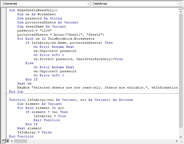 Make worksheet read-only VBA script