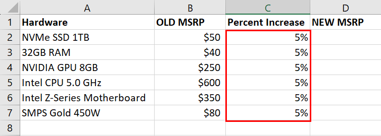 Percent values inputted