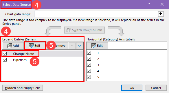 Select data source edit series name