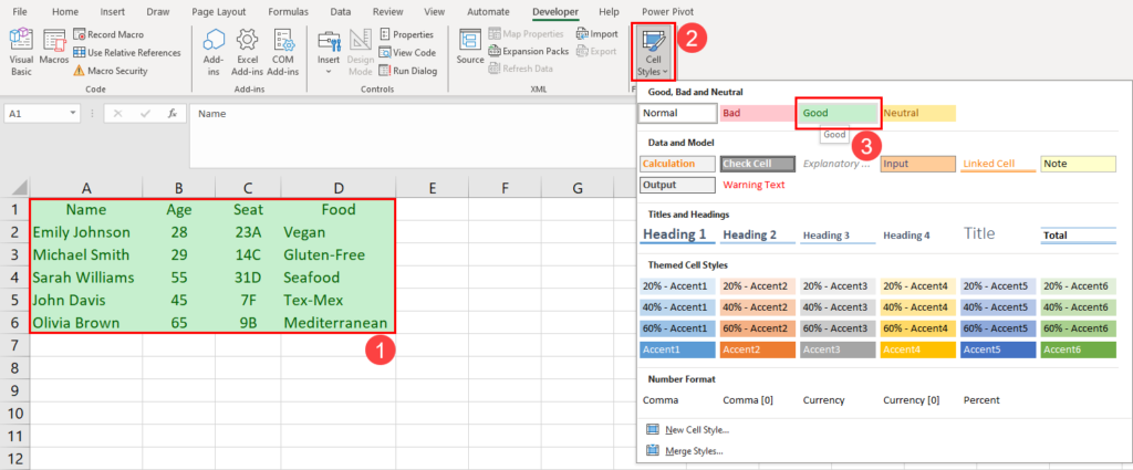 Using cell styles to color cells in Excel