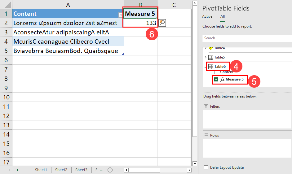 Using measure on PivotTable