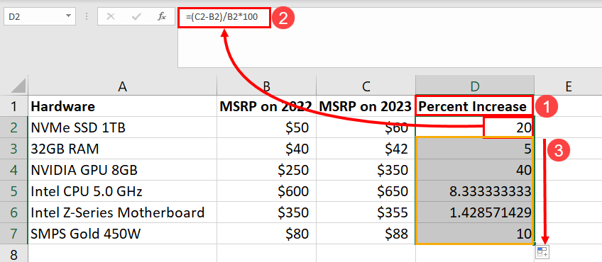 how to calculate a percentage increase in Excel