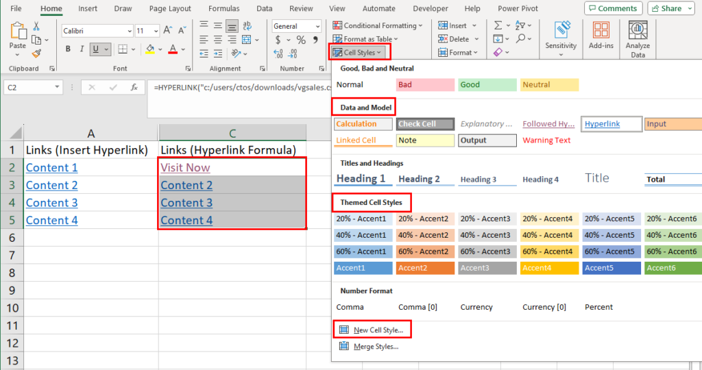 Cell Styles for hyperlinked cells