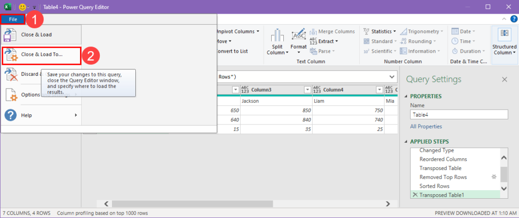 Close and load to sort
