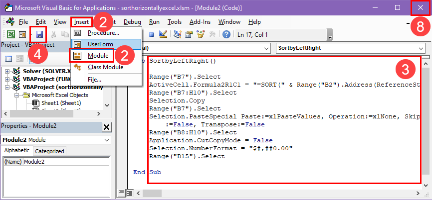 Create a VBA script Sort