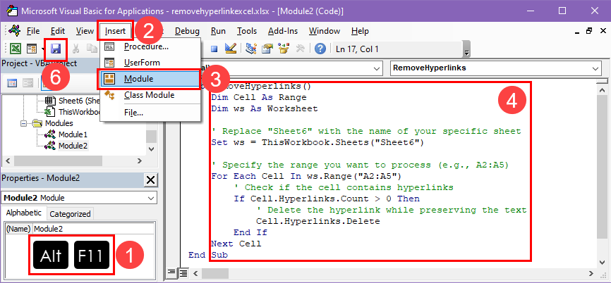 Creating remove hyperlink macro in Excel VBA