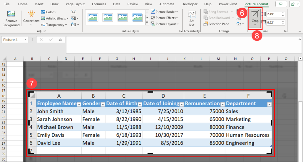 Click the screenshot tool on Excel