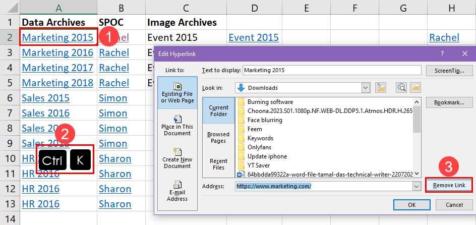 Edit hyperlink dialog