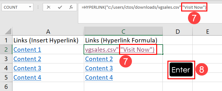 How to edit link in Excel in Hyperlink formula