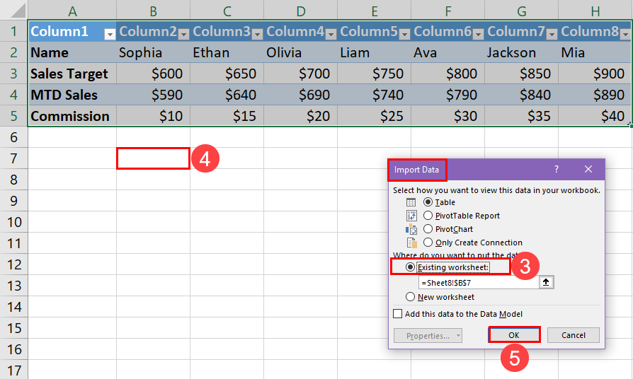 Import data and highlight cell