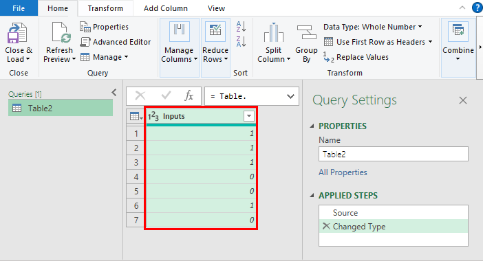 Imported data to Power Query