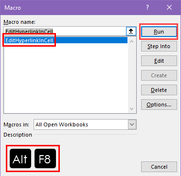 Macro dialog box