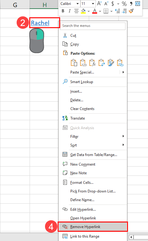 Remove hyperlink in context menu