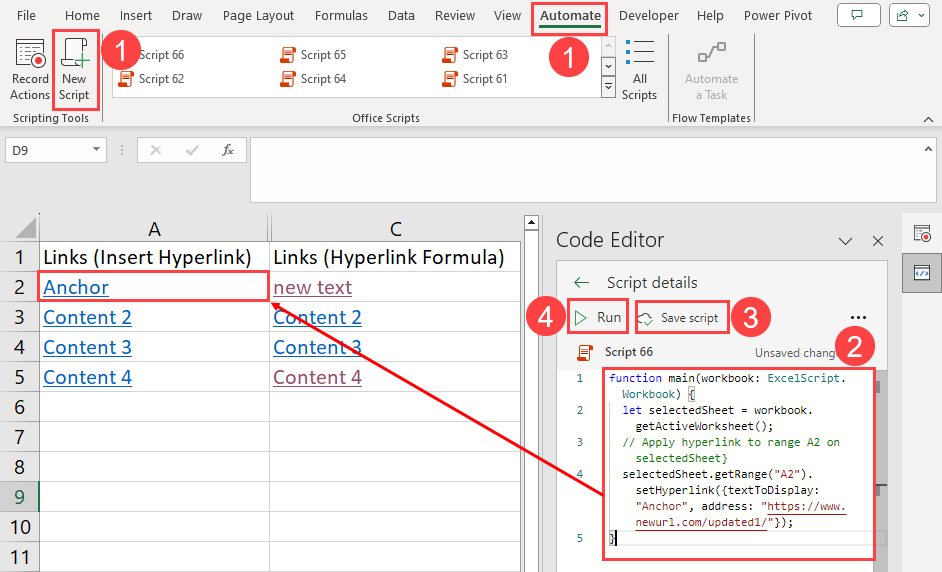 Running Office Scripts in Excel