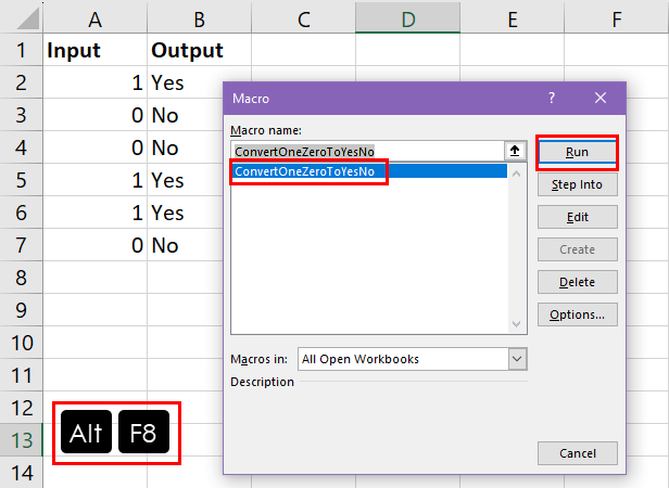 Running a macro on Excel