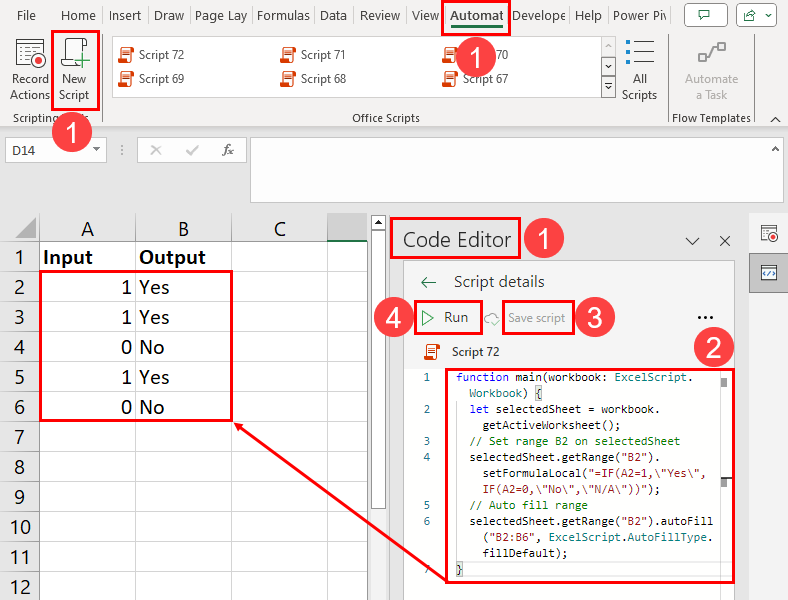 Running an Office Scripts code