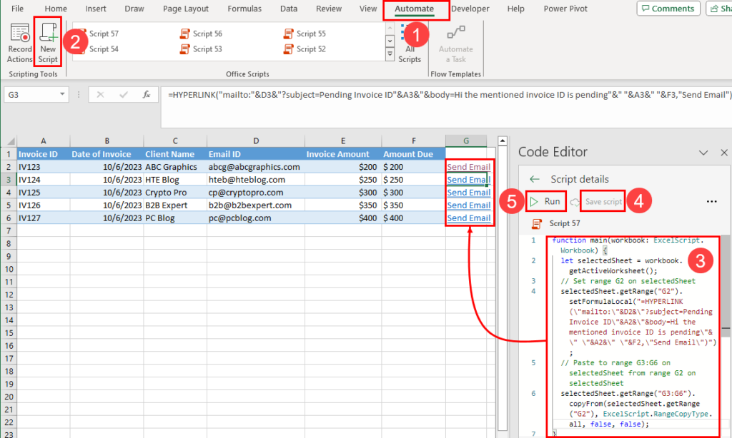 Send email from Excel using Office Scripts