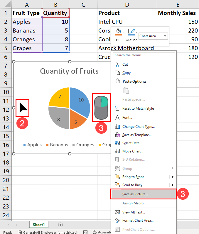 使用 Excel 上的另存为图片功能