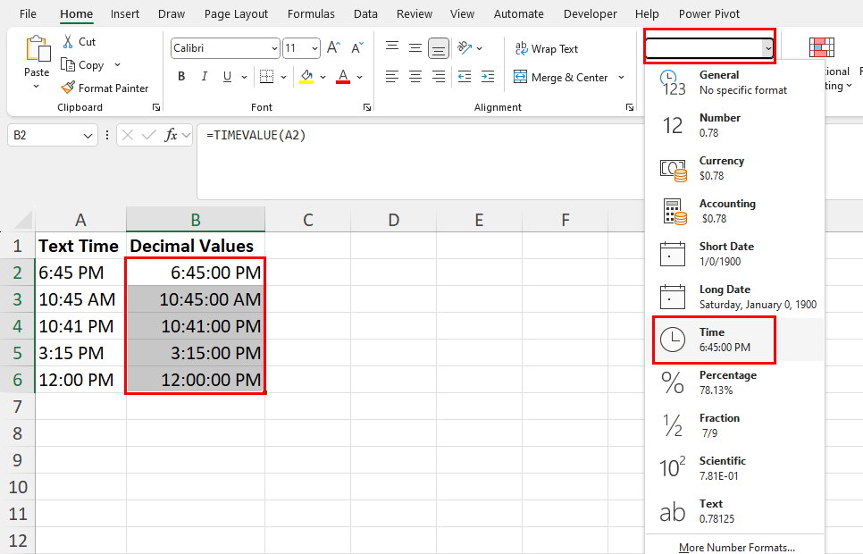 Applying Time formatting to decimal values