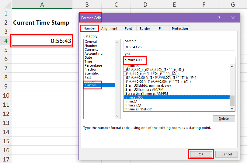 Applying millisecond formatting to time