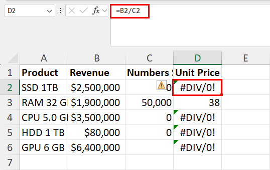DIV0 error when dividing values