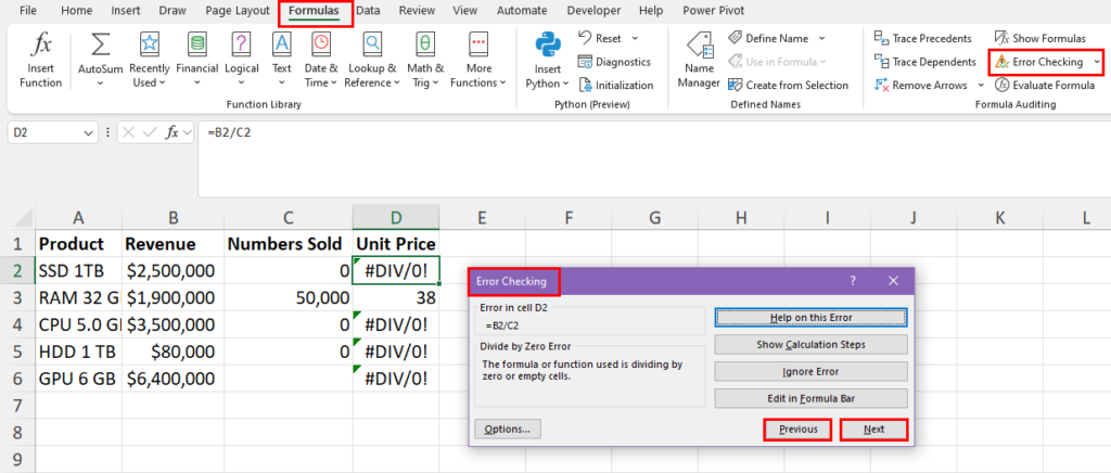 Error checking dialog
