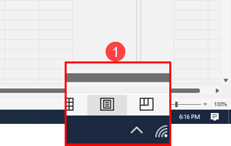 Excel status bar page layout view