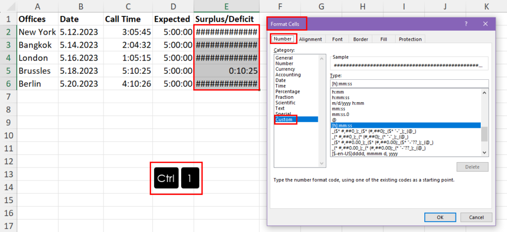 Format cells dialog box
