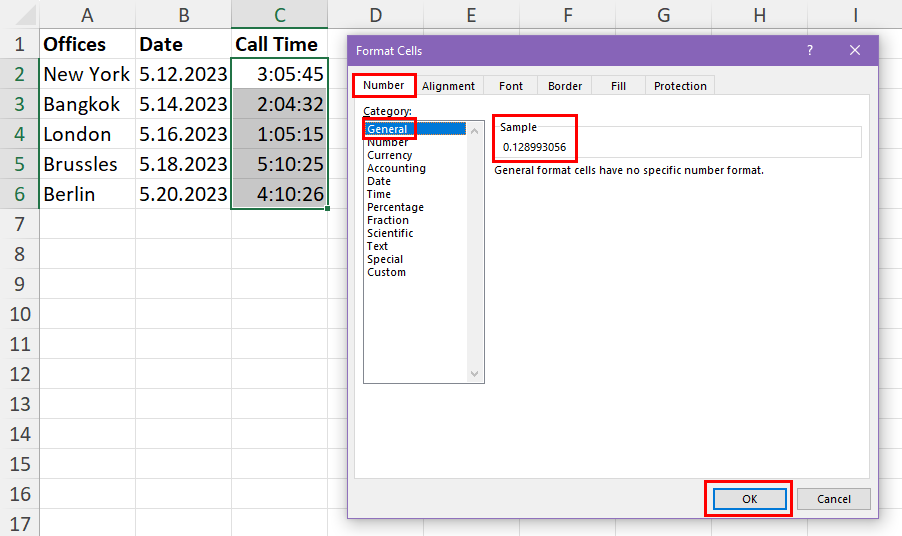 Formatting time to decimal in Excel