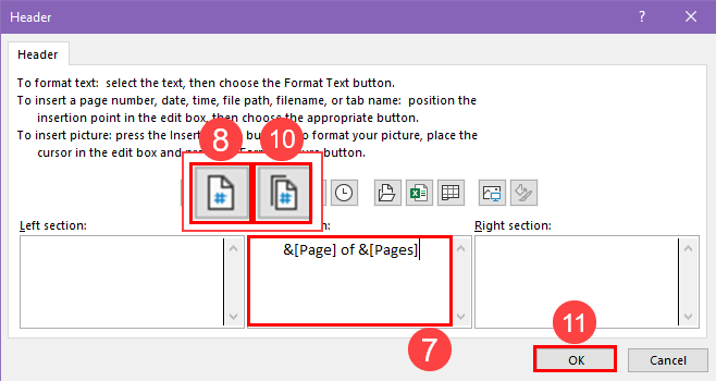 Header dialog elements