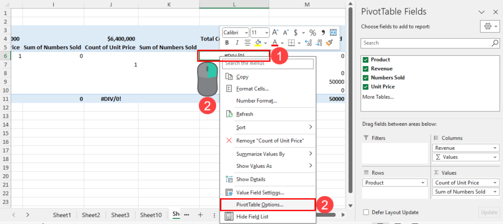 PivotTable options