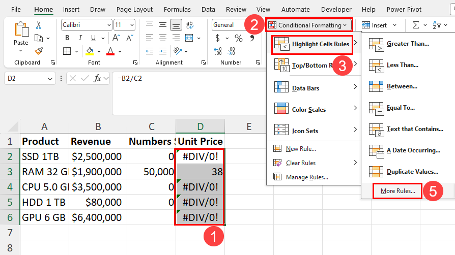 Setting up conditional formatting
