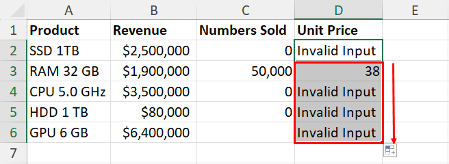 Using fill handle to copy paste formula
