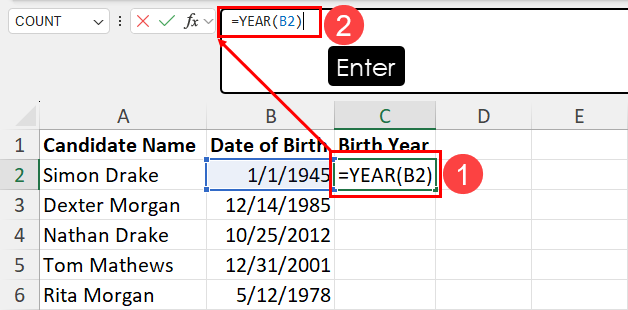 YEAR function Excel