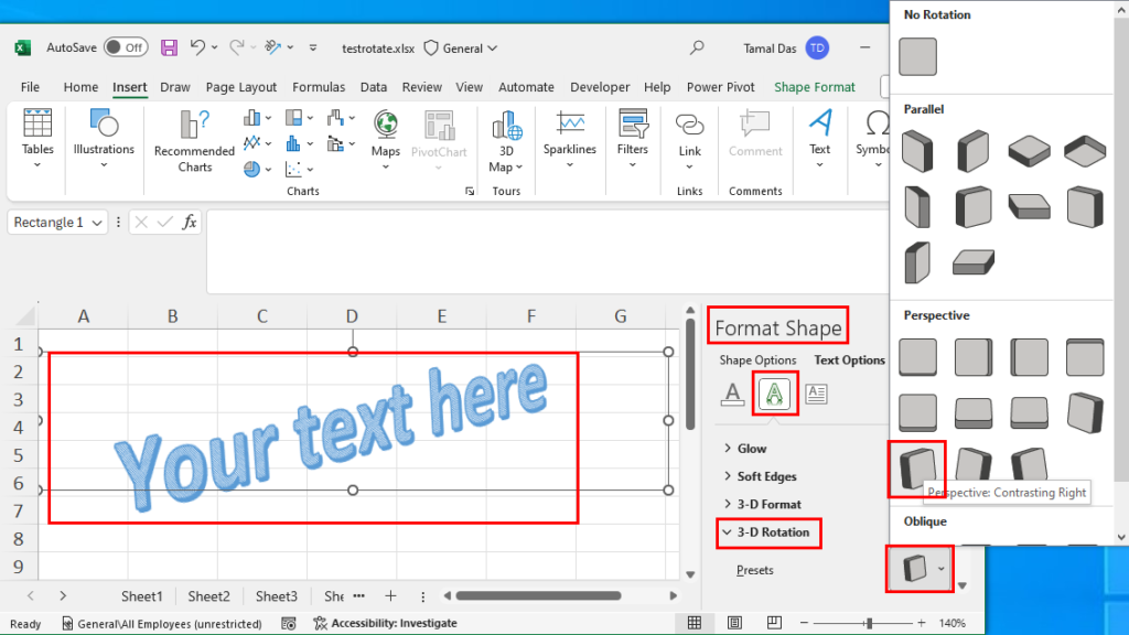 3-D rotation of WordArt