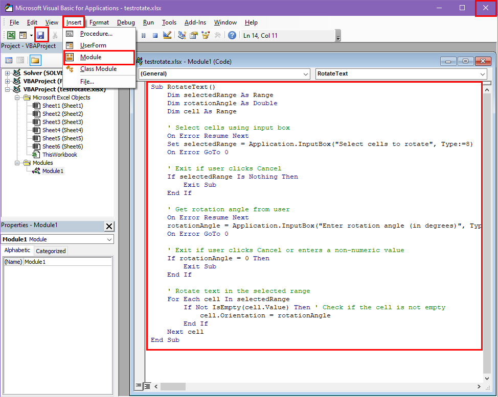 A VBA script to rotate text