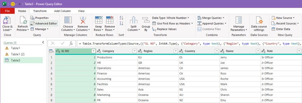 A glimpse of Power Query