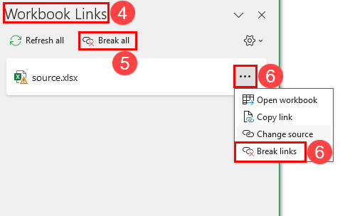 Break links from workbook links