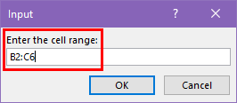 Cell range input box