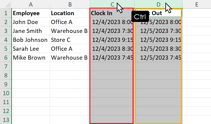Choose columns in Excel