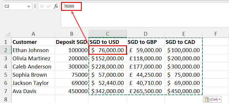 Converted calculated cells to hard coded values