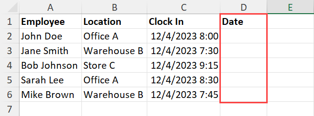 Creating Date column header