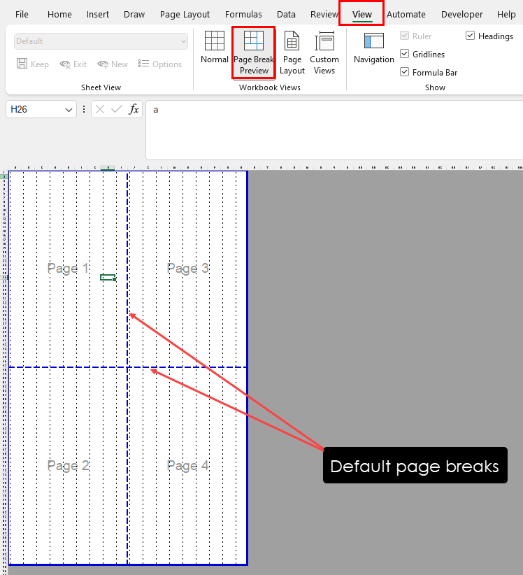 Default page breaks
