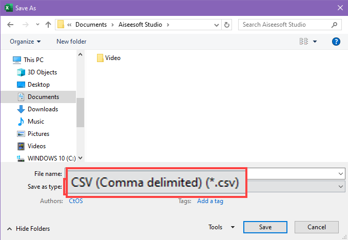 Example of CSV