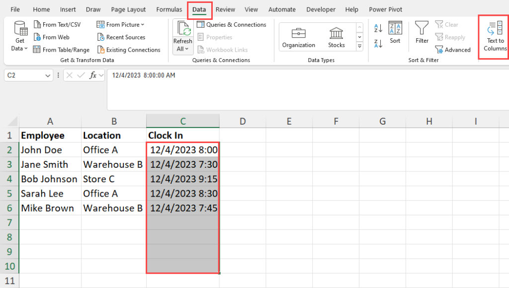 Finding text to columns in Excel